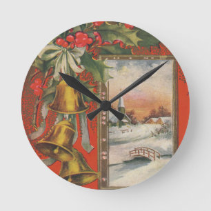 Horloge Ronde Noël vintage avec cloches