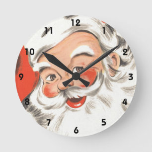 Horloge Ronde Noël vintage, joyeux Père Noël avec sourire