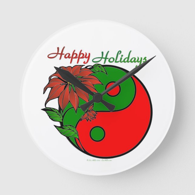 Horloge Ronde Noël Yin Yang Poinsettia (Recto)