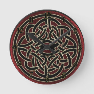 Horloge Ronde Noeud celtique métallique rouge foncé et noir
