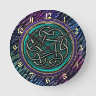 Horloge Ronde Noeud de Celtic en métal de vert de jade