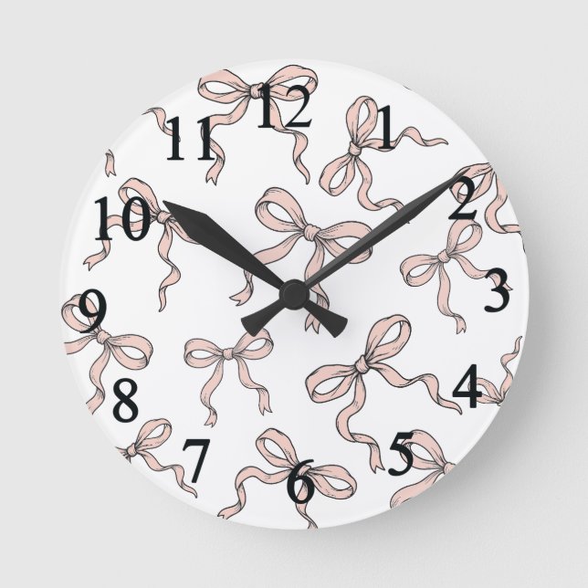 Horloge Ronde Nœuds ruban rose tendance mignons contourné en noi (Recto)