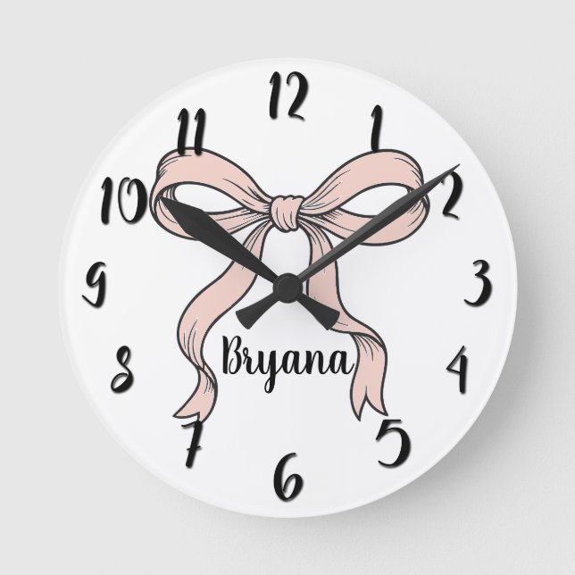 Horloge Ronde Nœuds ruban rose tendance mignons contourné en noi (Recto)