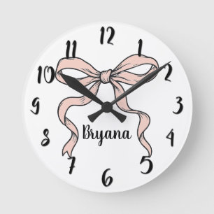 Horloge Ronde Nœuds ruban rose tendance mignons soulignés en noi