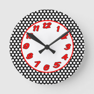 Horloge Ronde Noir blanc et rouge Pois