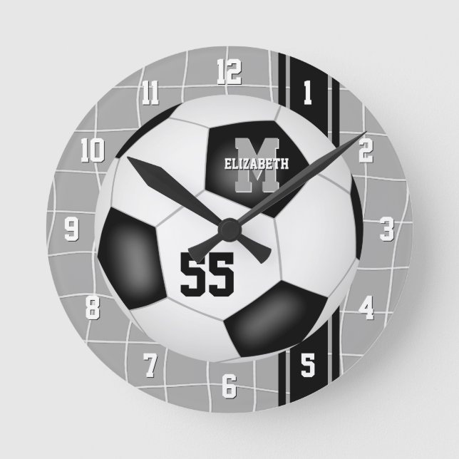 Horloge Ronde noir blanc filles garçons varsity rayures soccer (Recto)