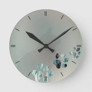 Horloge Ronde Noir bleu-clair de patte de chat