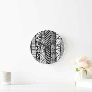 Horloge Ronde Noir et blanc - motif moderne
