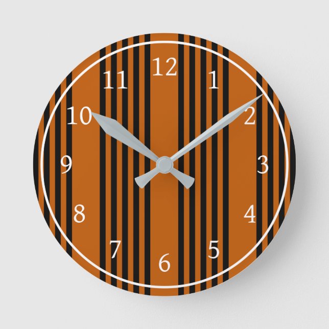 Horloge Ronde Noir et brûlé orange cinq bandes motif (Recto)