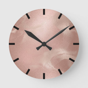 Horloge Ronde Noir rose maigre fondu minimal de marbre d'or