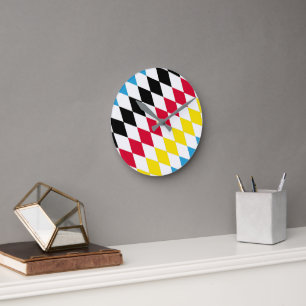 Horloge Ronde Noir rouge jaune Bavaria Motif Drapeau Diamant