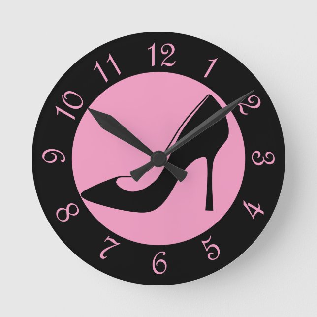 Horloge Ronde Noire Et Rose Haut Talon Chaussure R (Recto)