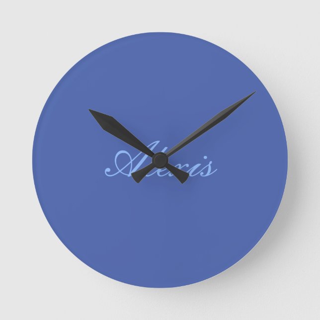 Horloge Ronde Nom Calligraphie Script Simple Bleu (Recto)