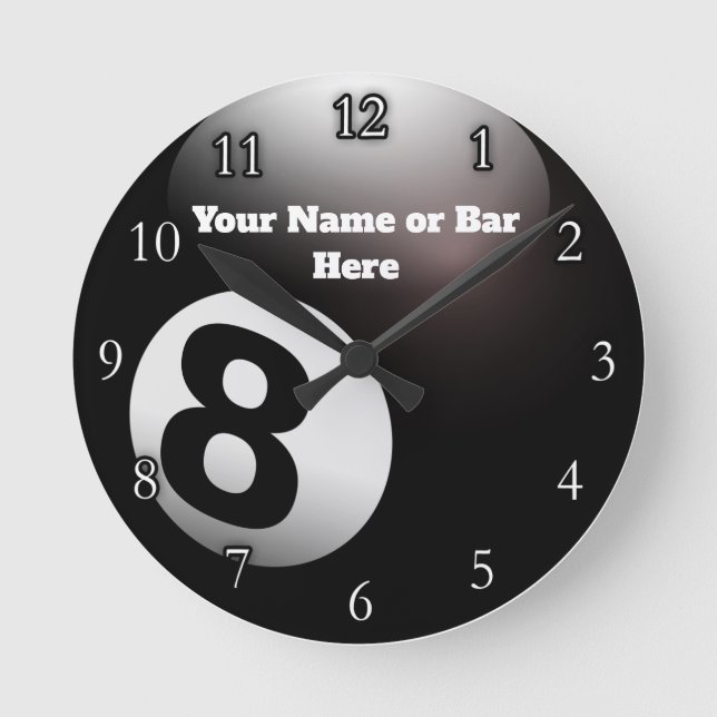Horloge Ronde Nom Customisé 8 Ball Billard Pool Bar (Recto)