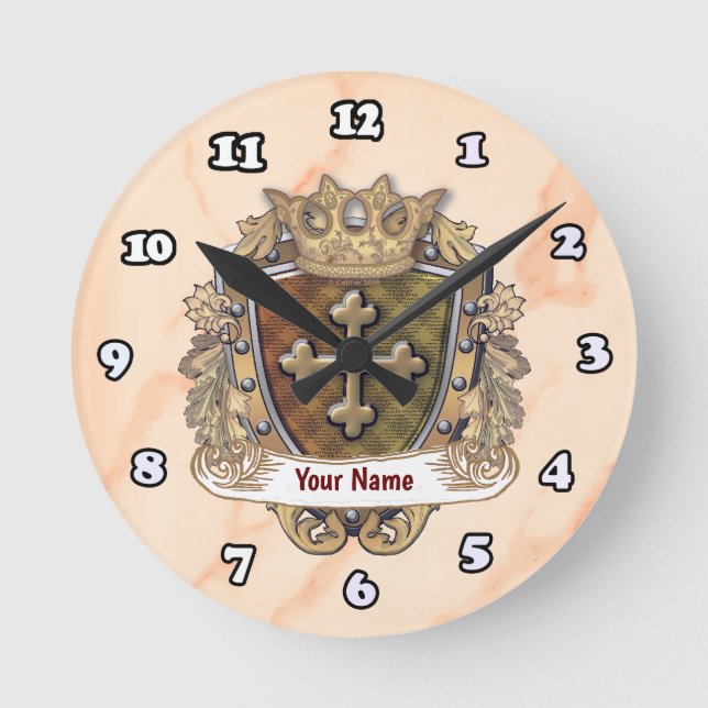 Horloge Ronde Nom de famille de la Couronne Shield (Recto)