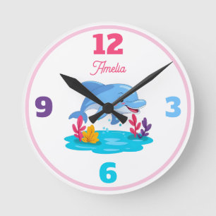 Horloge Ronde Nom de fille d'animal marin dauphin mignon
