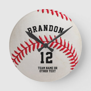 Horloge Ronde Nom de joueur de baseball numéro Personnalisé