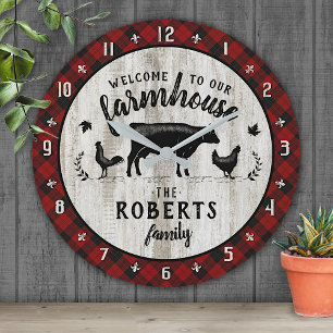 Horloge Ronde Nom de la ferme Vache Plaid de Russe Red Buffalo C
