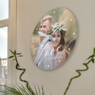 Horloge Ronde Nom de script d'amour moderne de photo de famille