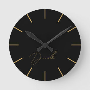 Horloge Ronde Nom de script de luxe noir & or intemporel