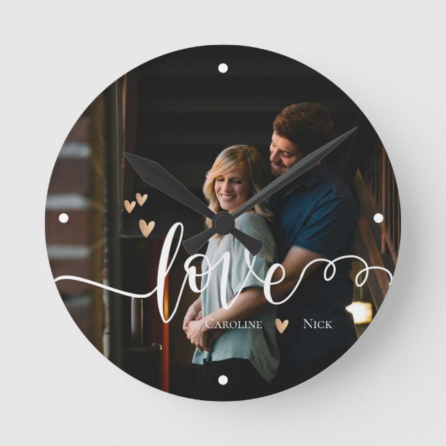Horloge Ronde Nom de script LOVE Mignon Photo de coeur (Recto)