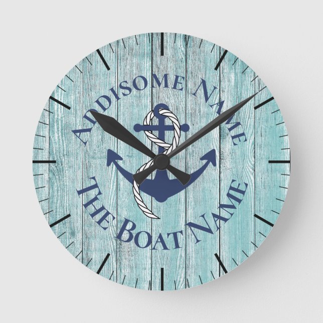 Horloge Ronde Nom du bateau de famille nautique Marine Ancre boi (Recto)