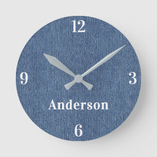 Horloge Ronde Nom Home Office Imprimé Bleu Denim Classique 8