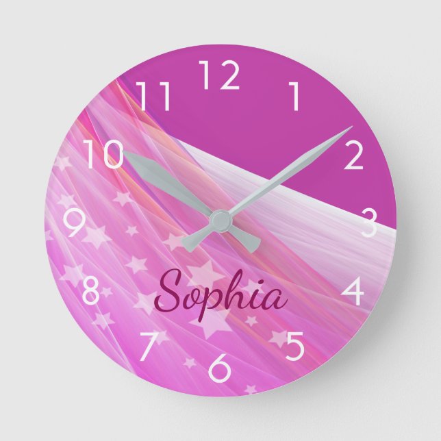 Horloge Ronde Nom monogramme fille rose violet (Recto)