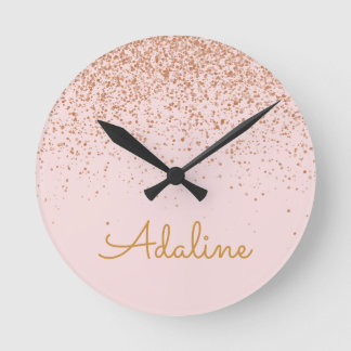Horloge Ronde Nom personnalisé avec monogramme et paillettes dor