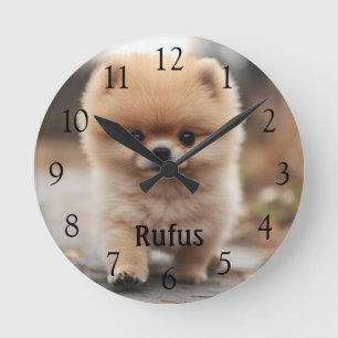Horloge Ronde Nom personnalisé de l'animal Photo Grand nombre no