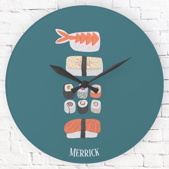 Horloge Ronde Nom personnalisé du Sushi japonais (Sushi lovers personalized name round wall clock)