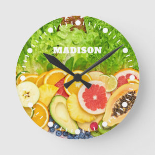 Horloge Ronde Nom personnalisé Fruits tropicaux
