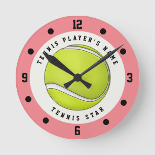 Horloge Ronde Nom personnalisé Joueur de tennis Ball Rose Green