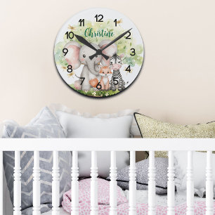 Horloge Ronde Nom personnalisé Jungle Animaux libellules