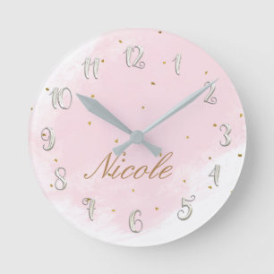 Horloge Ronde Nom personnalisé rose et or pour fille avec style 