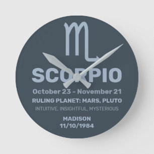 Horloge Ronde Nom personnalisé / Scorpion du symbole zodiaque du