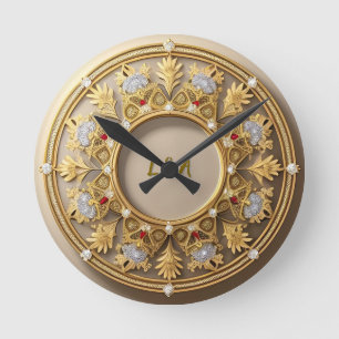 Horloge Ronde Nom personnalisé style maison élégant orné doré