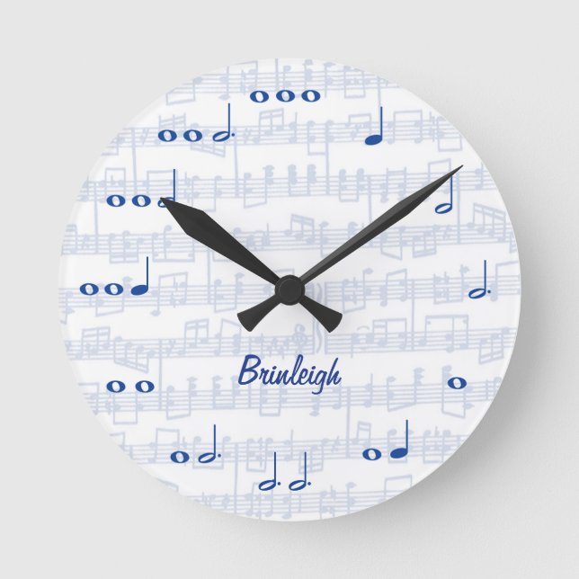 Horloge Ronde Notes de musique bleu et blanc (Recto)