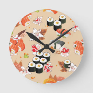 Horloge Ronde Nourriture japonaise : Motif 3 de sushi
