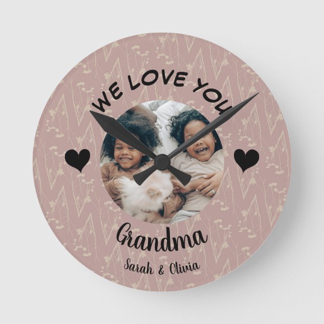Horloge Ronde Nous vous aimons Mamie personnalisée photo & texte (Recto)