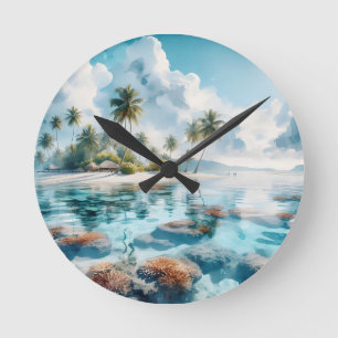 Horloge Ronde Nouveau Accueil Amateurs de voyage Maldives Blue W