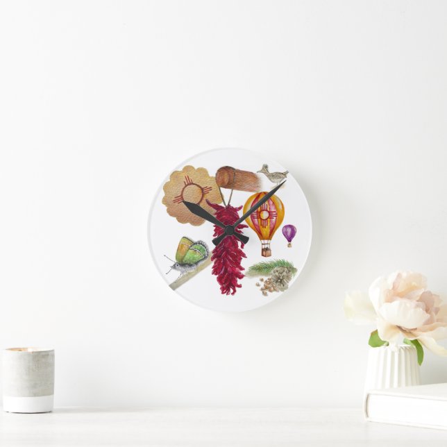 Horloge Ronde Nouveau-Mexique Red Chile Pinõn Zia Hot Air Balloo (Maison)