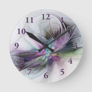 Horloge Ronde Nouvelle vie, Colorful Abstrait Fractal Art Imagin