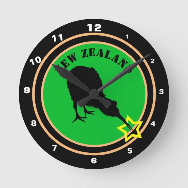 Horloge Ronde Nouvelle-Zélande et Kiwi Bird - Conception/étoile  (Recto)
