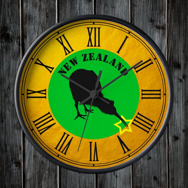 Horloge Ronde Nouvelle-Zélande et oiseau Kiwi star / design or  (Créateur téléchargé)