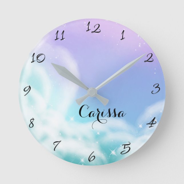 Horloge Ronde Nuage scintillant rose violet fantaisiste chambre  (Recto)