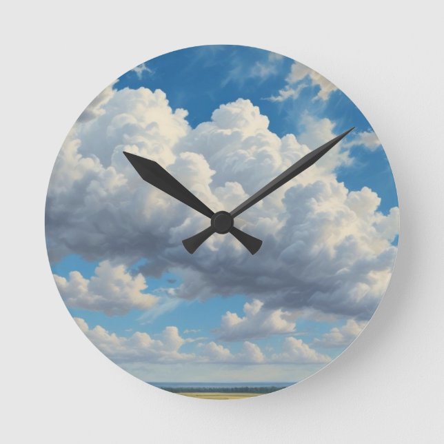 Horloge Ronde Nuages blancs et ciel bleu clair (Recto)