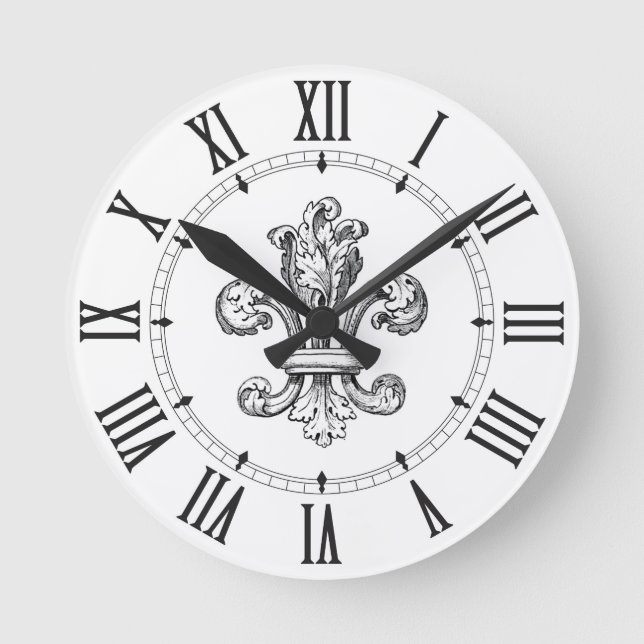 Horloge Ronde Numéros romains Fleur de Lis (Recto)