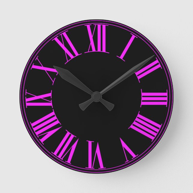 Horloge Ronde Numéros romains roses fluorescents PixDezines (Recto)