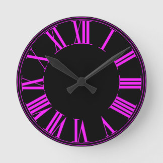 Horloge Ronde Numéros romains roses fluorescents PixDezines